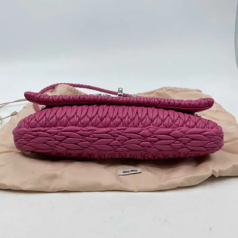 Miu Miu Pink Leather Shoulder Bag | OS Regular, Rhinestone Accents | Italy
